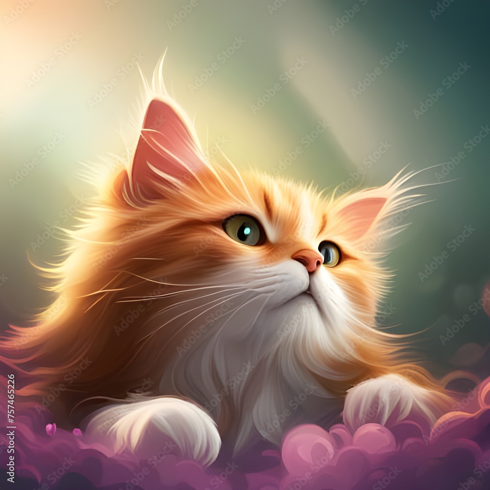 Fluffy Orange Cat with Intense Gaze in Soft Light, Generative AI Fluffy Orange Cat with Intense Gaze in Soft Light, Generative AI