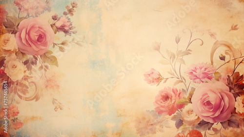 Warm vintage floral wallpaper background with soft pastel flowers