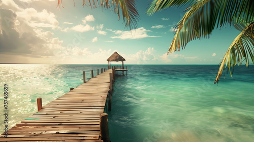 Exotic tropical resort. Jetty near Cancun, Mexico. Travel, Tourism and Vacations Concep © Natalina