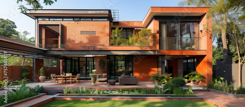 design modern living house with red brick concept © oswasa