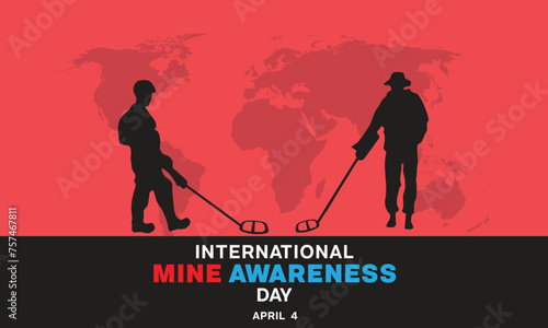 International Mine Awareness Day design with two person using mine detector. Vector illustration