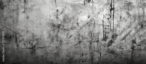 A monochrome photography of a concrete wall with a pattern resembling wood texture. The darkness contrasts with the natural landscape, twig, and water elements