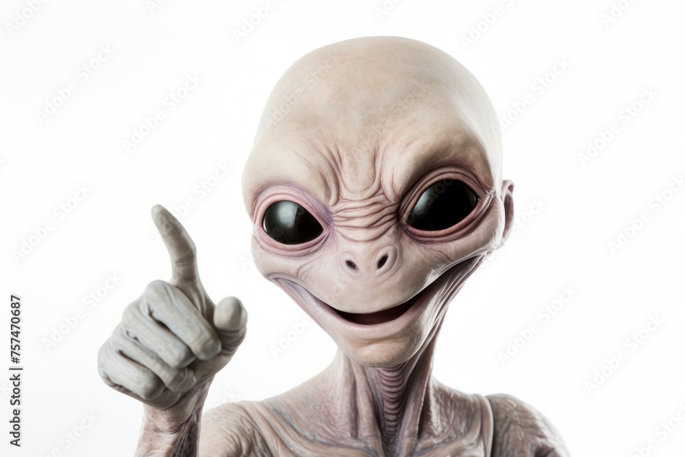 Portrait of a funny alien showing hand geisture and smiling happy Portrait of a funny alien showing hand geisture and smiling happy