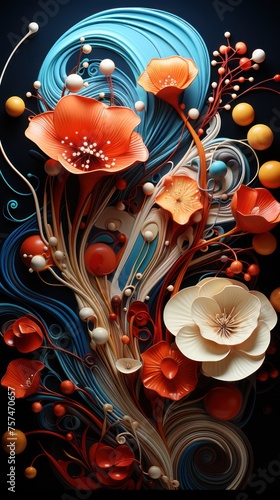 biomorphic mycellium abstraction, conceptual decorative digital multicolored background