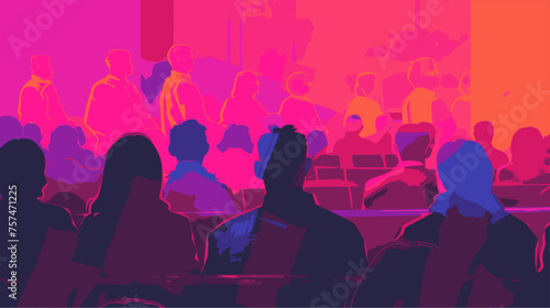 Christian worshippers in church. Lofi, red, purple, pink