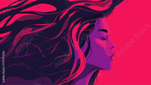 Woman long hair. Lofi, red, purple, pink