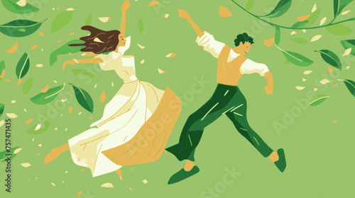 Woman and man dancing. Lofi  green