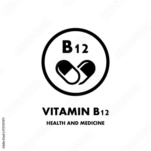 Vitamin B12 vector icon. Vector icon for health. Icon vitamin pill.