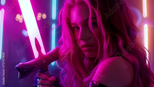 Neon Noir Futuristic woman with mysterious glowing sword
