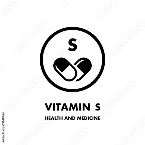 Vitamin S, vector icon. Vector icon for health. Icon vitamin pill. Mineral Vitamin complex with Chemical formula.