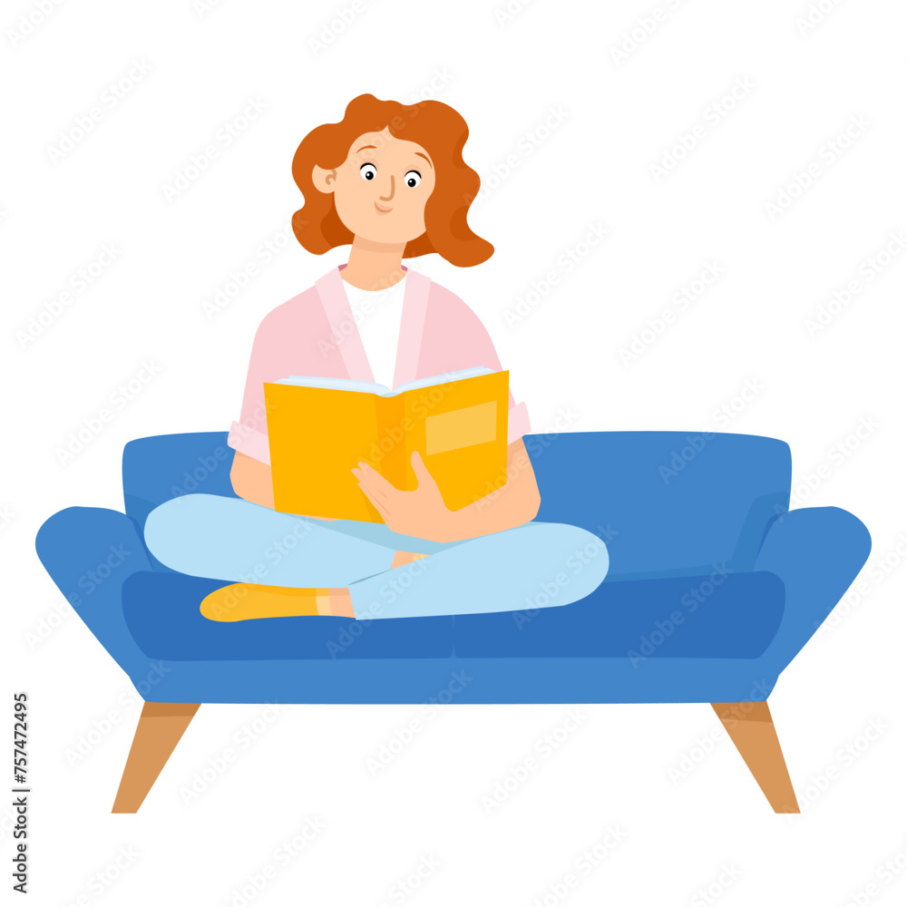 Cute young woman sitting on the sofa reading a book Cute young woman sitting on the sofa reading a book