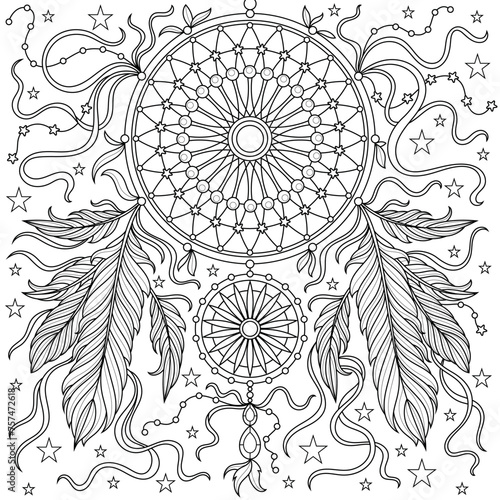 Dream catcher.Coloring book antistress for children and adults. 