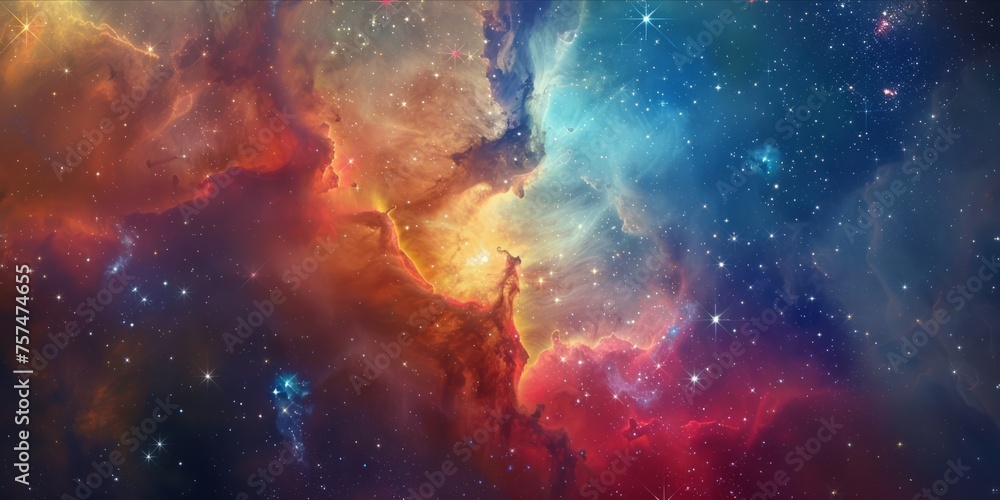 Fototapeta premium Vivid cosmic nebula with an array of colors and stars.