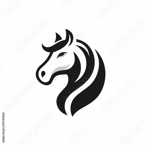 Fototapeta Naklejka Na Ścianę i Meble -  Horse logo Vector design inspiration, Monochrome emblem of horse head isolated on white, Silhouette vector illustration, perfect for animal farm or community emblem,