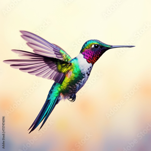 Bright colorful hummingbird flies in the air © Aevan