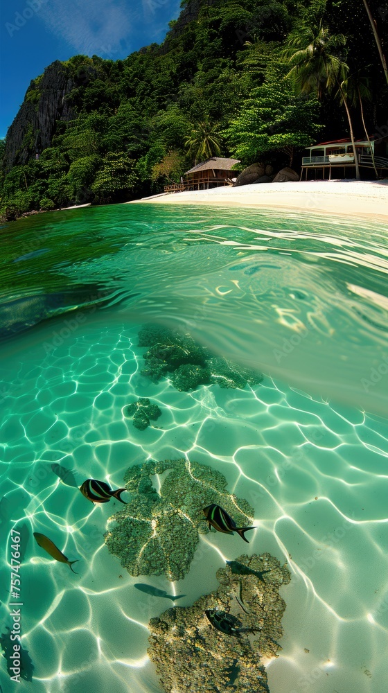 A beautiful underwater scene with fish swimming in the water A beautiful underwater scene with fish swimming in the water