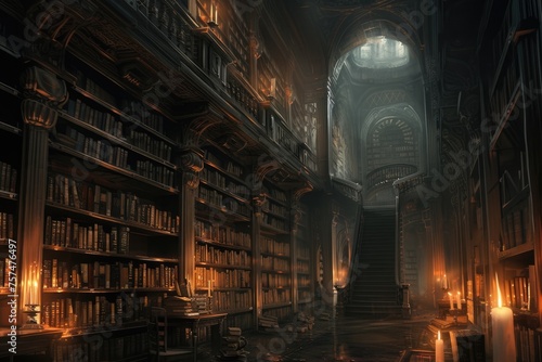 An ancient library with towering bookshelves  hidden alcoves  and magical glowing manuscripts. Resplendent.