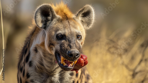 Hiena comendo carne na natureza - Papel de parede
