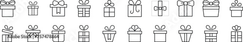 Set of line icons of giftbox. Editable stroke. Simple outline sign for web sites, newspapers, articles book