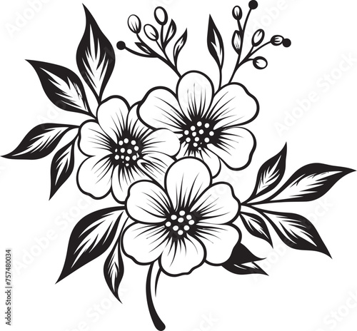 Fototapeta Naklejka Na Ścianę i Meble -  Floral Delight Joyful Vector Black Logo Icon with Blooming Flowers Modern Florals Trendy Blooming Flower Vector Black Logo