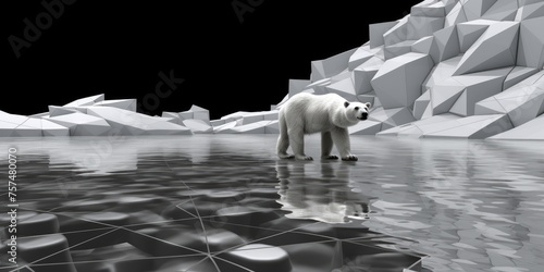 Against a backdrop of endless ice, a polar bear stands as a lone sentinel on its drifting floe.