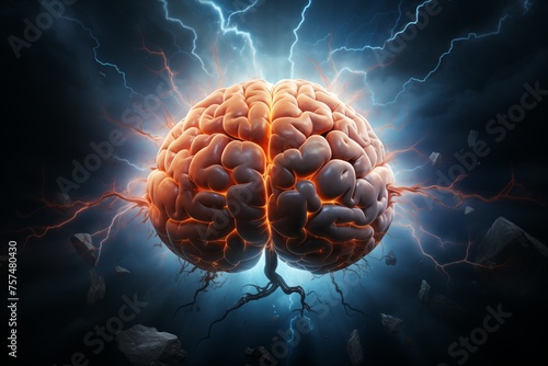 A human brain showing a high level of electrical activity with numerous discharges, indicating intense neural activity and information processing.