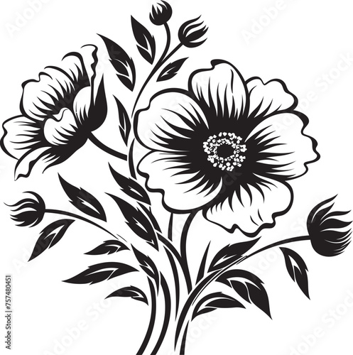 Graceful Blossoms Delicate Vector Black Logo Icon Featuring Blooming Flowers Ethereal Beauty Transcendent Blooming Flower Vector Black Logo Design