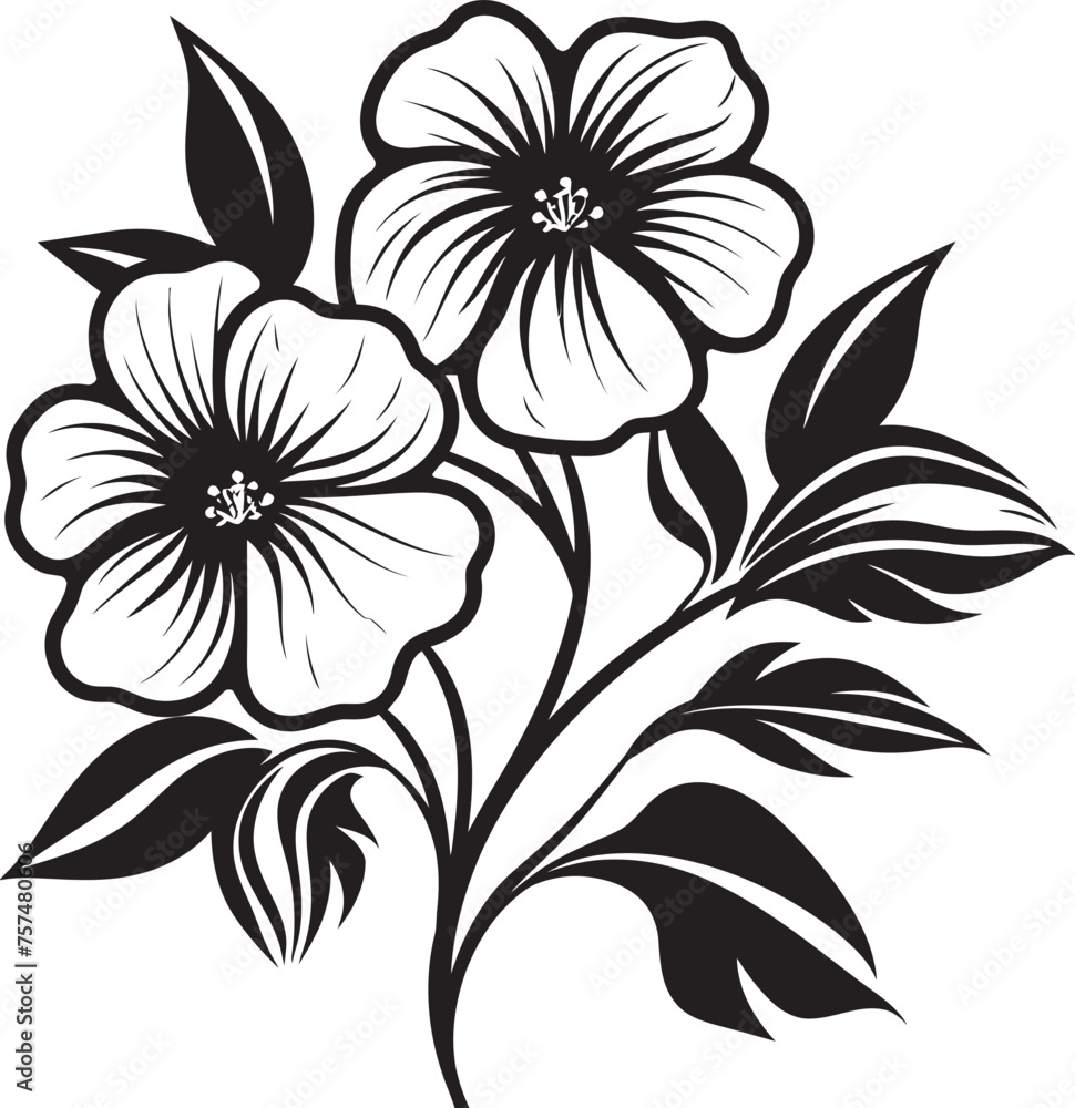 Charming Petals Alluring Blooming Flower Vector Black Logo Icon Floral Delight Joyful Vector Black Logo Icon with Blooming Flowers