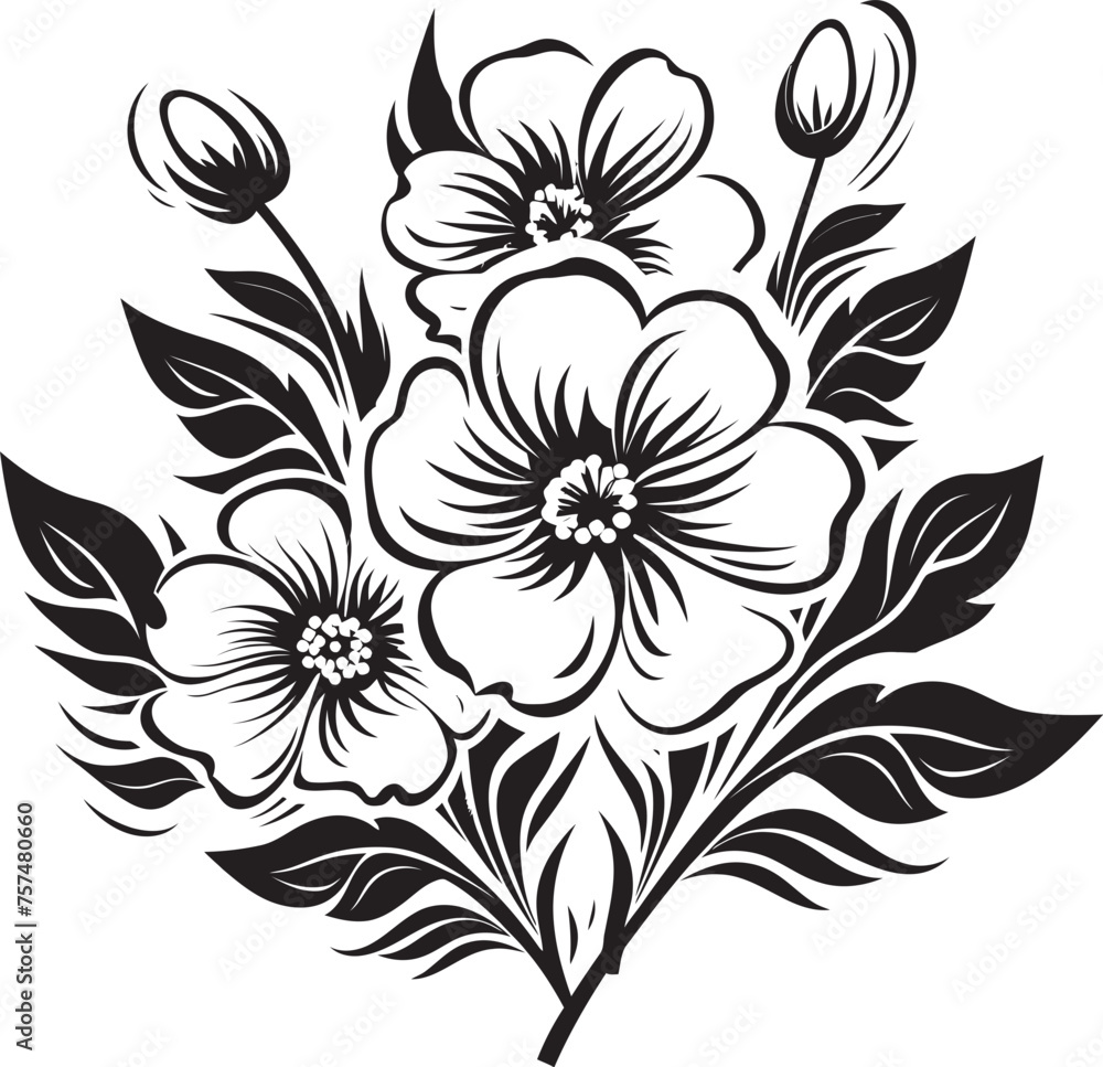 Sublime Blossoms Exquisite Blooming Flower Vector Black Logo Design Tranquil Petals Peaceful Vector Black Logo Icon with Blooming Flowers