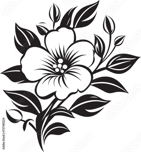 Botanic Bliss Serene Flower Vector Black Logo Icon Elegant Petals Sophisticated Flower Vector Black Logo Design