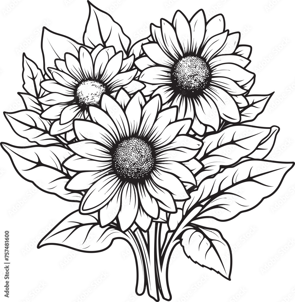 Sunflower Delight Blissful Bouquet Vector Black Logo Design Bouquet of Sunshine Luminous Sunflower Vector Black Logo Icon