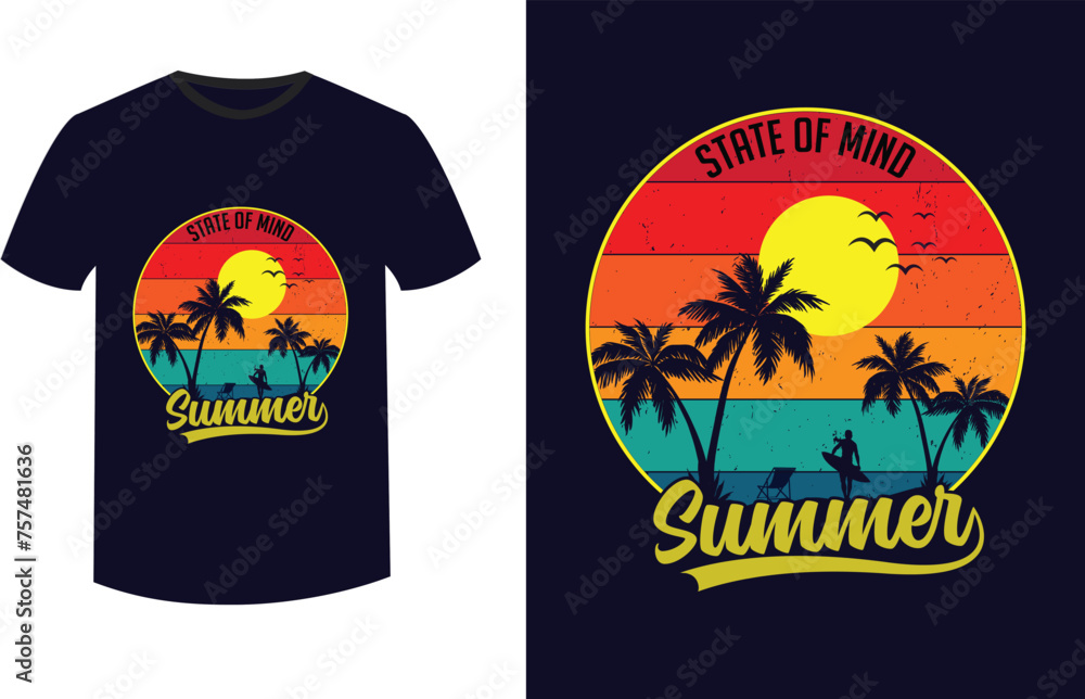 California Ocean side stylish t-shirt Summer beach and sunset Vector for and other uses