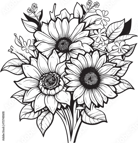 Golden Garden Enchanting Sunflower Bouquet Vector Black Logo Radiant Resplendence Dazzling Bouquet Vector Black Logo Icon with Sunflowers