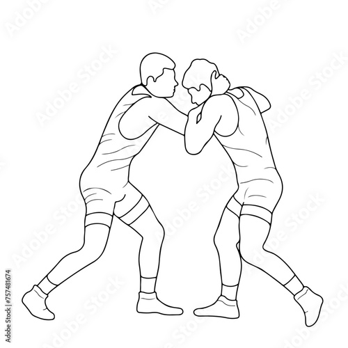 Sketch image of two fighters in a fight, isolated vector © Mar