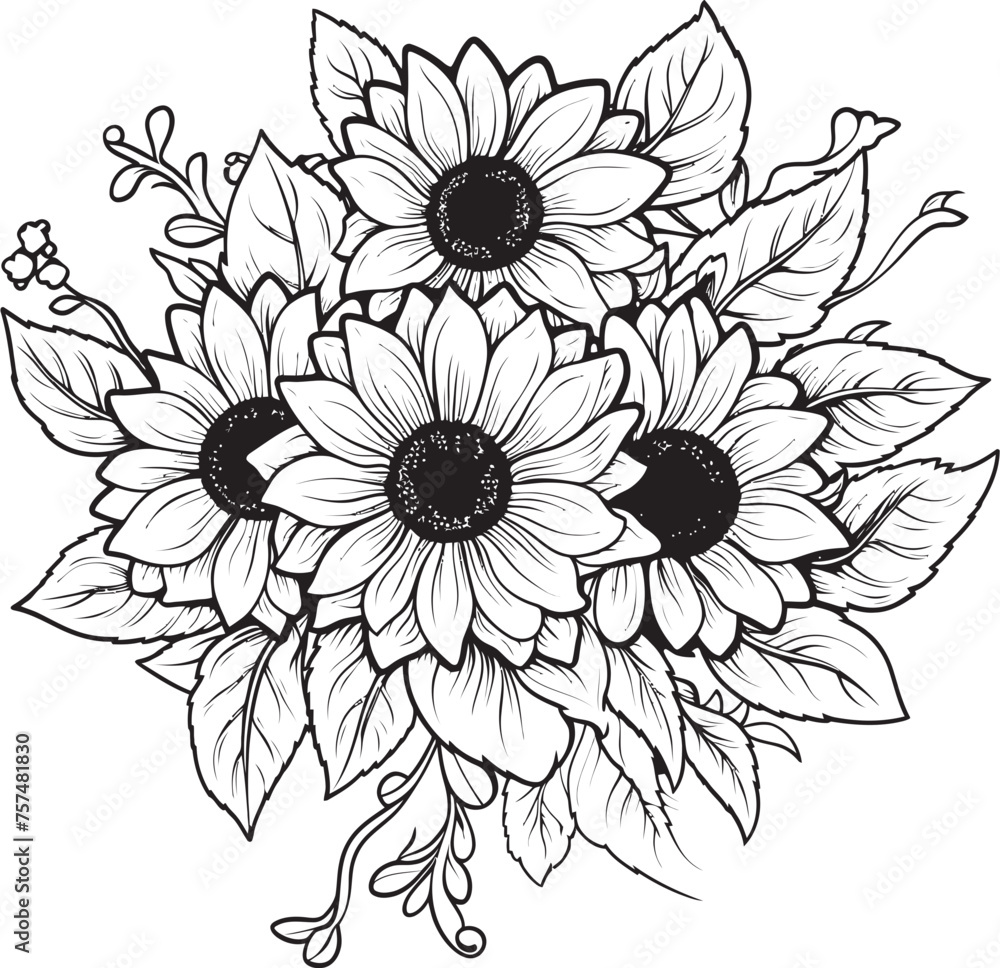 Sunshine Bouquet Vibrant Vector Black Logo Icon with Sunflowers Natures Elegance Sunflower Bouquet Vector Black Logo Design