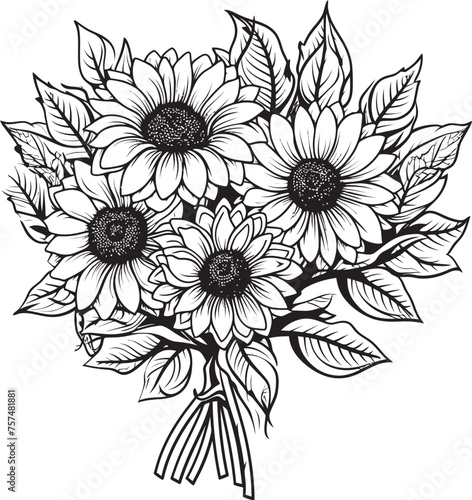 Radiant Bouquet Glowing Sunflower Vector Black Logo Design Sunflower Serenade Melodic Bouquet Vector Black Logo Icon