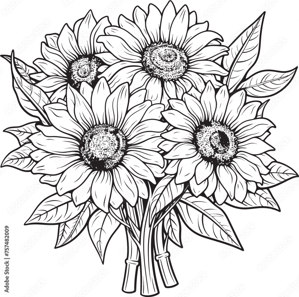 Sunny Serenade Enchanting Bouquet Vector Black Logo Radiant Harvest Abundant Sunflower Bouquet Vector Black Logo Icon