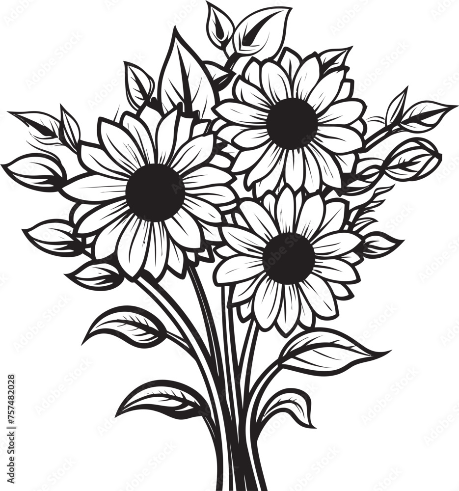 Sunflower Celebration Festive Vector Black Logo Icon with Bouquet Radiant Beauty Elegant Sunflower Bouquet Vector Black Logo Design
