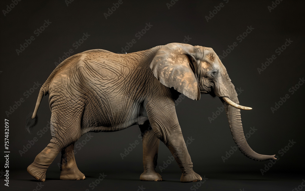 Elephant side view isolated on black background. Generative AI
