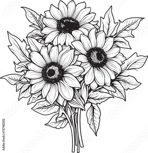 Bouquet of Joy Delightful Sunflower Vector Black Logo Design Golden Petals Luxurious Bouquet Vector Black Logo Icon with Sunflowers