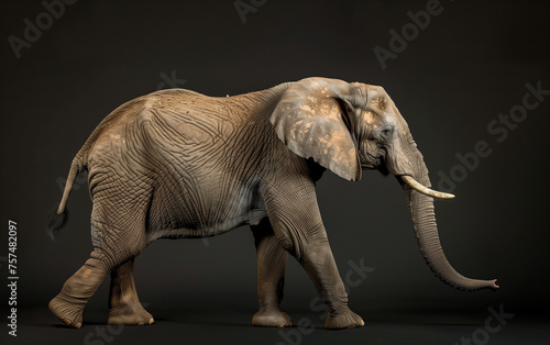 Elephant side view isolated on black background. Generative AI