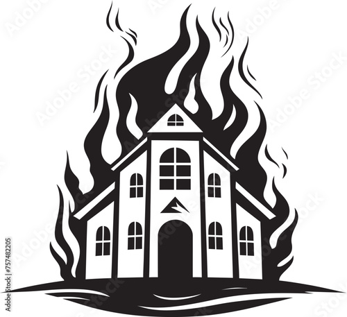 Conflagration Crisis Blaze in Building Vector Black Logo Design Incendiary Alert Building on Fire Vector Black Logo Icon
