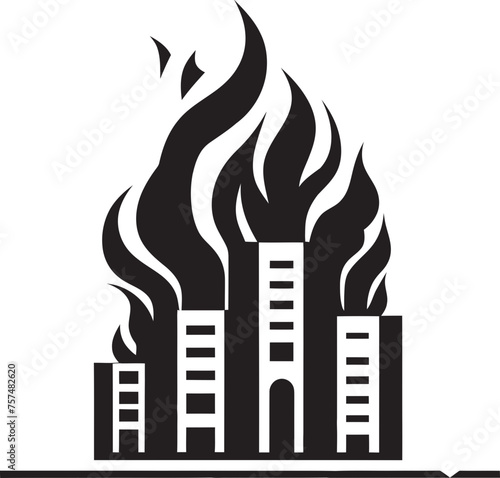 Incendiary Logo Building on Fire Vector Black Logo Icon Emergency Evacuation Burning Building Vector Black Logo Design