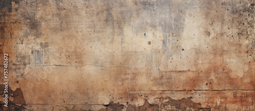 A closeup shot of a rusty brown wall with various stains resembling a piece of modern abstract art on a natural landscape background photo
