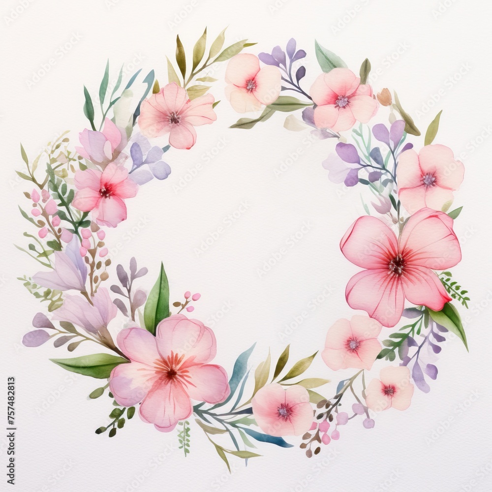 Flower wreath. Inspirational poster. Hand painted with watercolor.