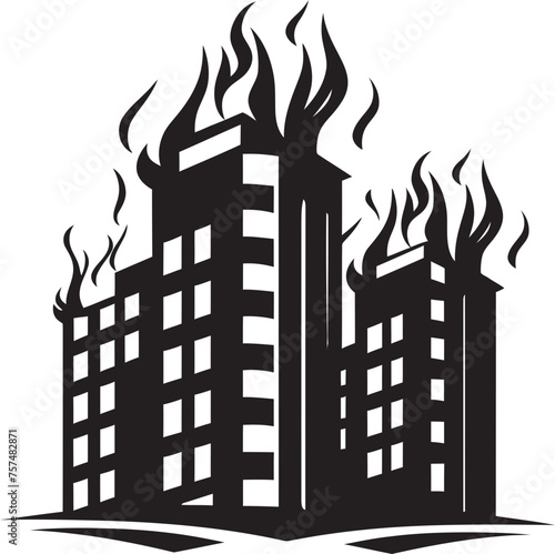 Incendiary Image Building on Fire Vector Black Logo Icon Disaster Response Burning Building Vector Black Logo Design