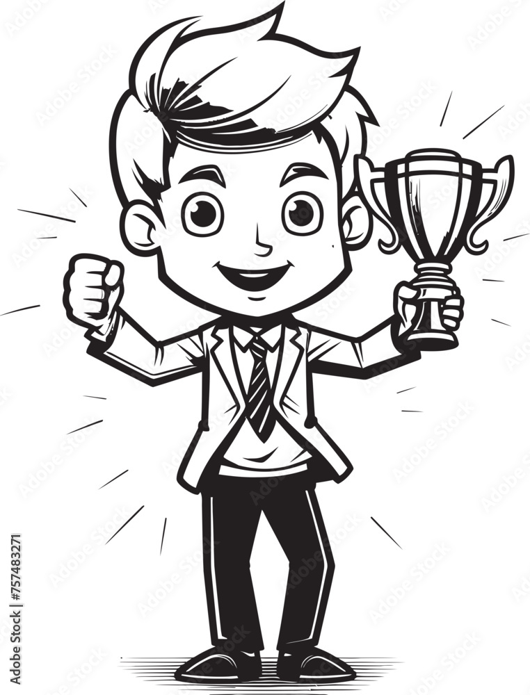 Success Leader Businessman with Trophy Vector Black Logo Icon Milestone Champion Trophy Holding Businessman Vector Black Logo Design