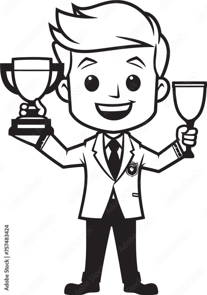 Achievement Icon Trophy Winning Businessman Vector Black Logo Design Corporate Champion Businessman with Trophy Vector Black Logo Icon