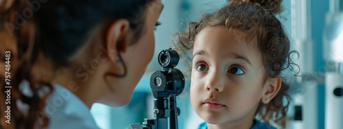 the doctor checks the child's eyesight photo