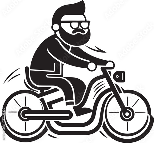 Riding Revelry Cartoon Man on Bike Vector Symbol Emblem Pedal Pursuit Cartoon Man Riding Bike Black Logo Emblem